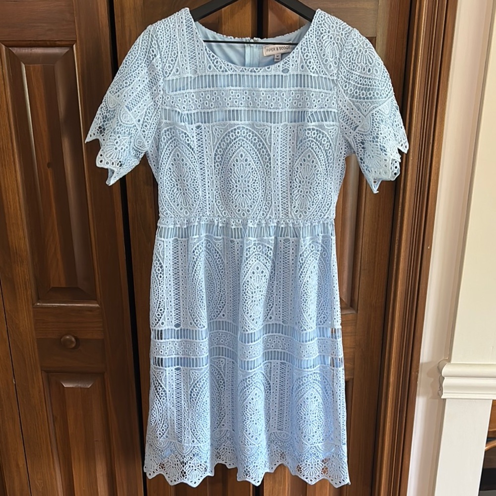 Piper & Scoot blue lace midi dress